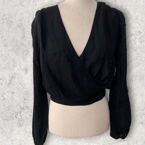 NWT Good American black crossfront cropped blouse-2 - Picture 1 of 8